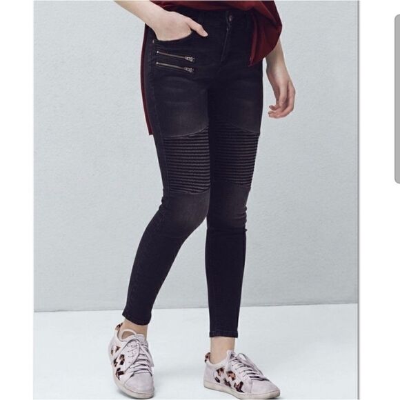 Mango Biker Jeans Black Gray Distressed Slim Moto - Picture 1 of 15